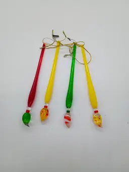 Holiday Gallery Set of 4 Hand Blown Art Glass Paint Brush Ornaments 6"