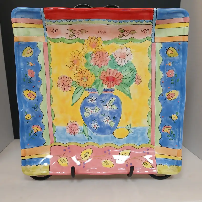 Sue Zipkin Design Floral Brights 13" Square Serving Plate - Certified International Mfg