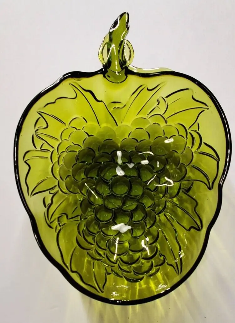 Vintage Indiana Glass Avocado Green Glass Grape Embossed Bowl
