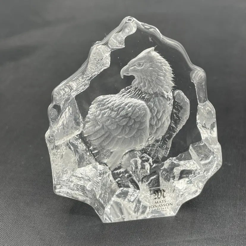 Lead Crystal 3D Glass American Bald Eagle Paperweight Mats Jonasson Sweden