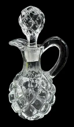 Antique EAPG Clear Glass Cruet and Stopper Set Pillow Diamond Quilt Block 6.5”