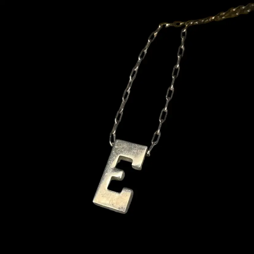 Sterling Letter E Pendant W/ 14” Sterling Link Chain
