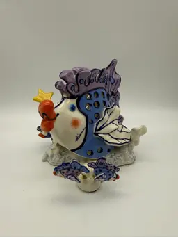 Vintage BlueSky Clayworks By Diane Artware Lady Fish & Baby Fish TeaLight Holder