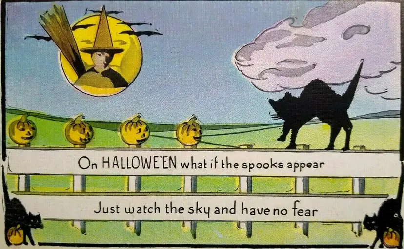 Halloween Postcard Black Cats Witch Appears In Full Moon Metropolitan News 412