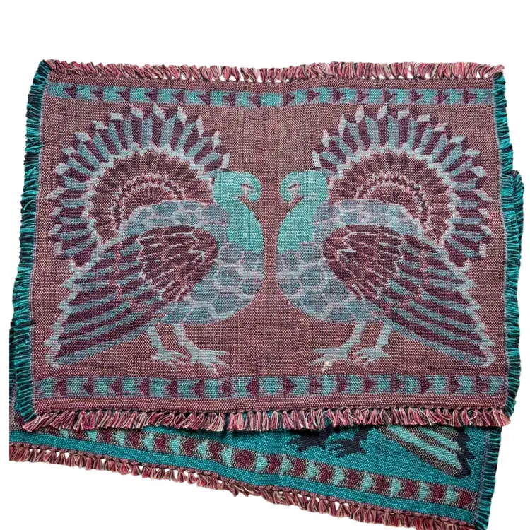 Pair Of Reversible Jacquard Woven Placemats, Thanksgiving Turkey, Autumn 2 Piece