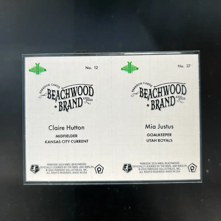Claire Hutton & Mia Justus 2025 Parkside Beachwood Brand Beachwood Squared Soccer Card