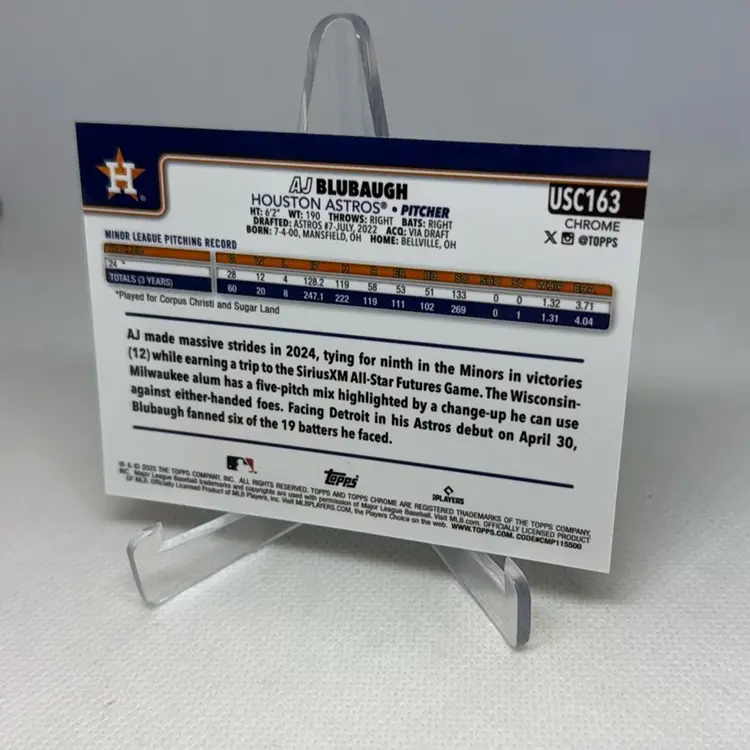 Aj Blubaugh - 2025 Topps Chrome Update - Aqua Refractor 136/199 - Astros