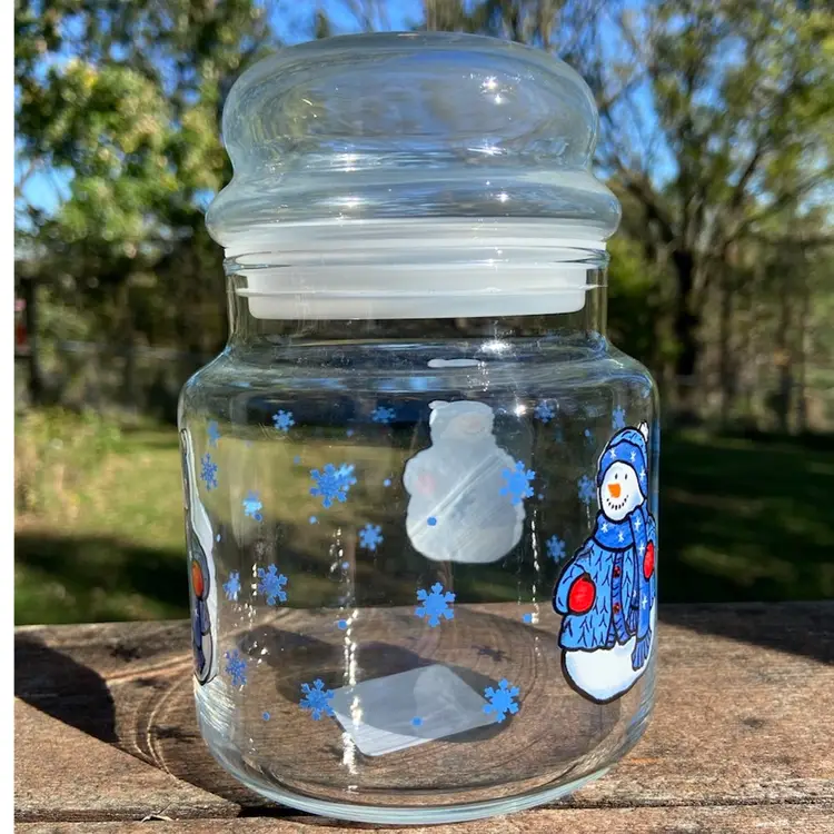Libbey, Bubble-top Snowman Jar / Canister. 5.5”h.