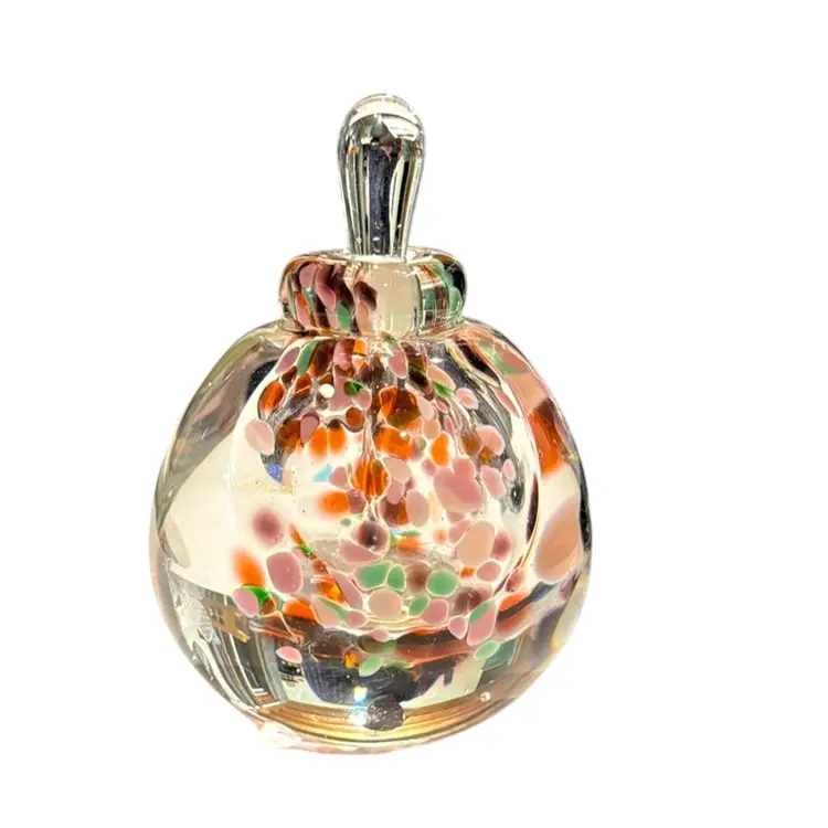 Karg Signed Art Glass Perfume Bottle “Christmas Is In The Air” - 4” Tall With Stopper