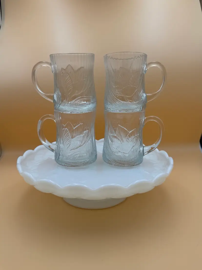 Set Of 4 Arcoroc Tempered Glass Coffee Mugs