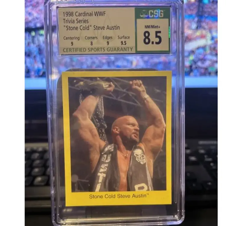Stone Cold Steve Austin 1998 Cardinal Trivia WWF Graded CSG 8.5 Near Mint+