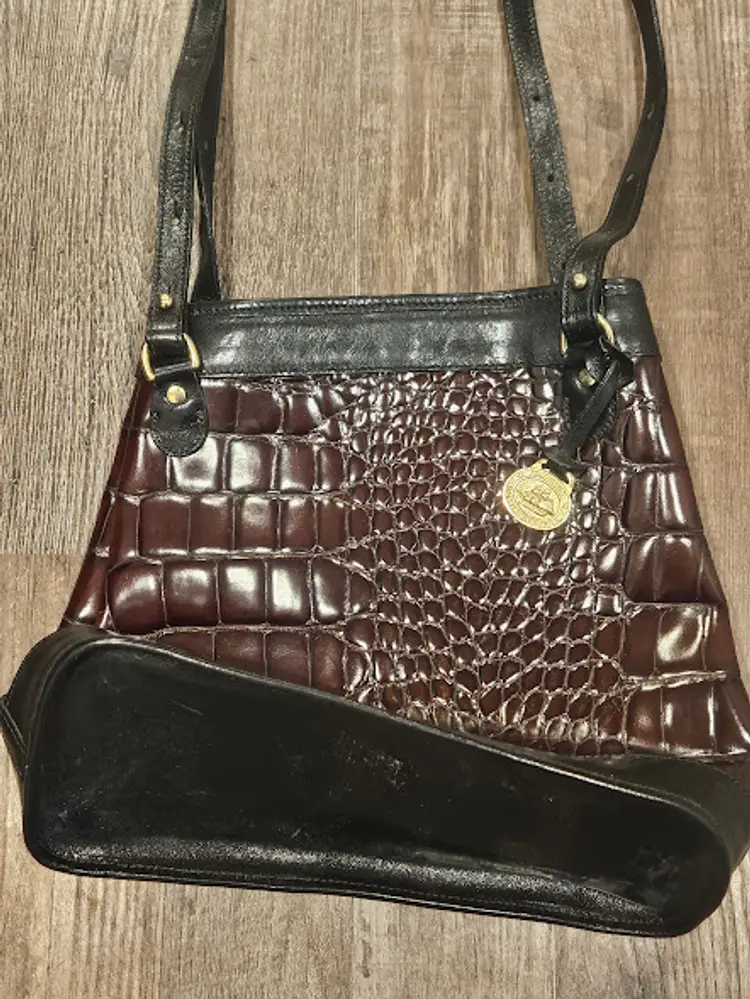 Brahmin Vintage Shoulder Purse Bag Brown Black Crocodile Charm Classic Snap