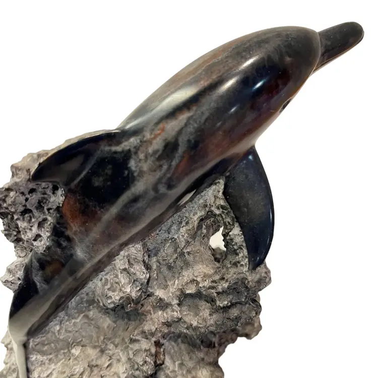 Figurine Black Cast Marble Dolphin Sculpture Foot Stone Artwork
 4.75”  T x 6” L x 3.5” W
