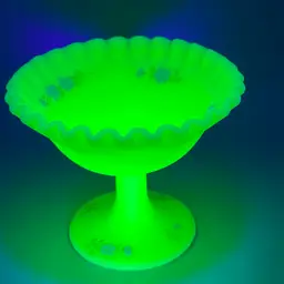 Fenton Custard Uranium Glass Compote Candy/Nut Dish 5" Wide Hand Painted Signed