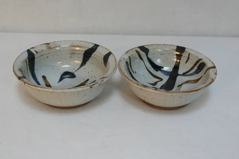 Bill Heyduck '87 VTG Handmade Blue Black Glazed Pottery Dessert Soup Bowls set-2