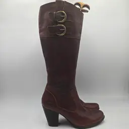 BOC Born Concept Women’s Brown Leather Riding Boots Size 10 Side Zip Buckle