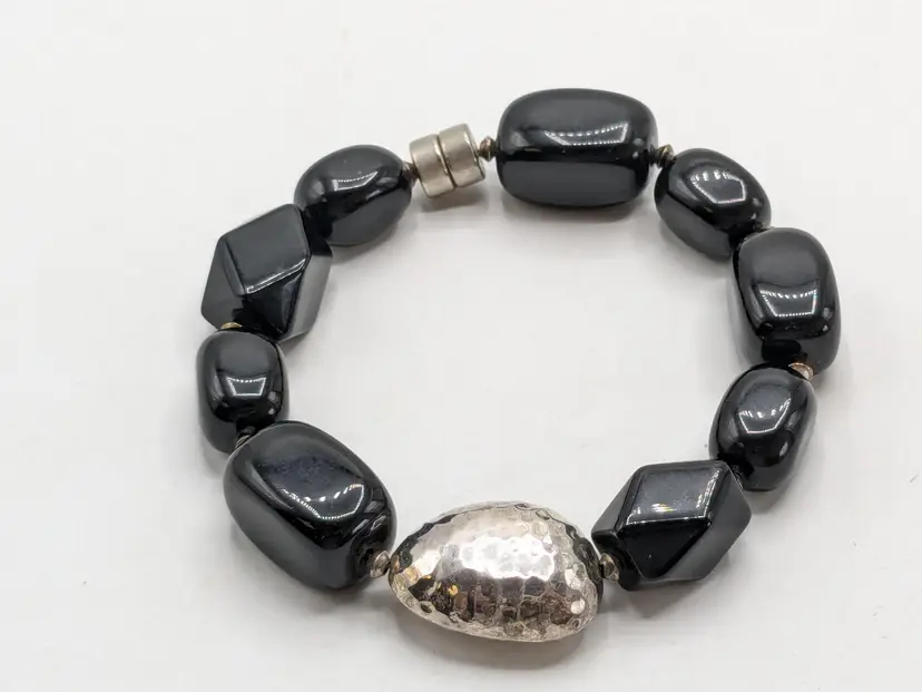 Silpada Hammered Sterling Silver Black Quartz Chunky Bracelet