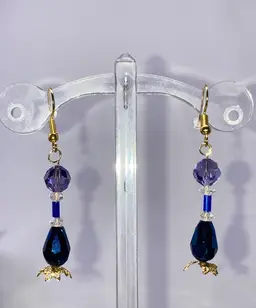 Glass Beads 2 1/4” Drop Earrings! Gold Tone Fish Hooks.  Made By Me!