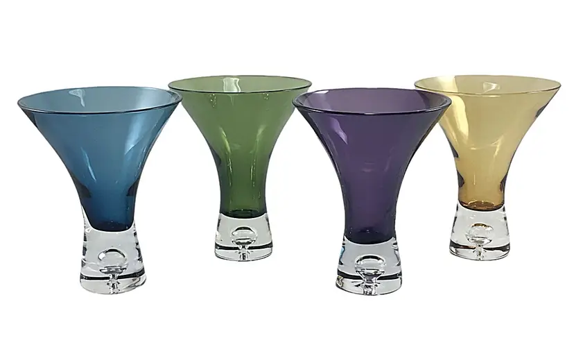 Mini Martini Shot Cocktail Glasses Controlled Bubble Stem Jewel Tones - 4