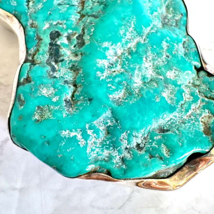 Sterling Silver Freeform Turquoise Pendant Dramatic Natural Beauty 925 Marked