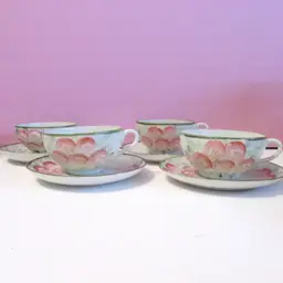 lot of 4 vintage rose floral pattern teacup and saucer set marked Japan
