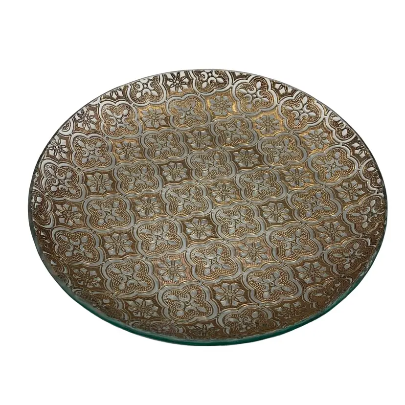 VTG MCM Georges Briard Iberia 22k gold embossed Glass 8.5” plate round