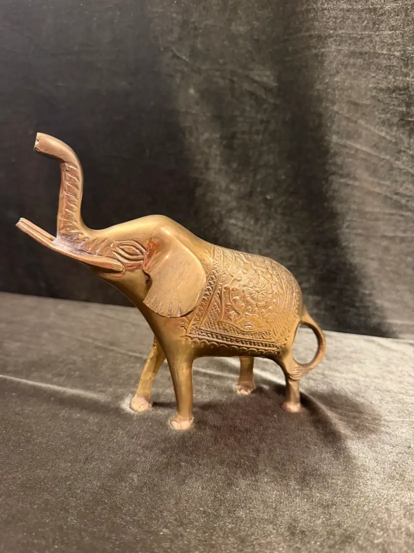 Vintage Engraved Brass Elephant Figurine