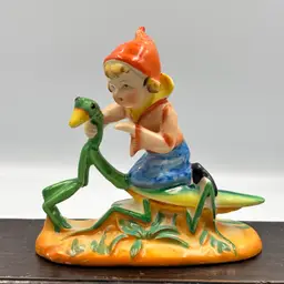 Vintage Occupied Japan Pixie Elf On Praying Mantis 4.25”*READ
