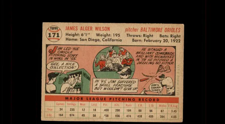 1956 Topps #171a Jim Wilson - (pk-tl2) - Baltimore Orioles