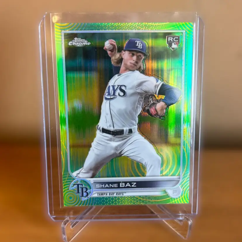 Shane Baz 2022 Topps Chrome Sonic Green Yellow Pulse /99 Rookie Card Tampa Bay Rays