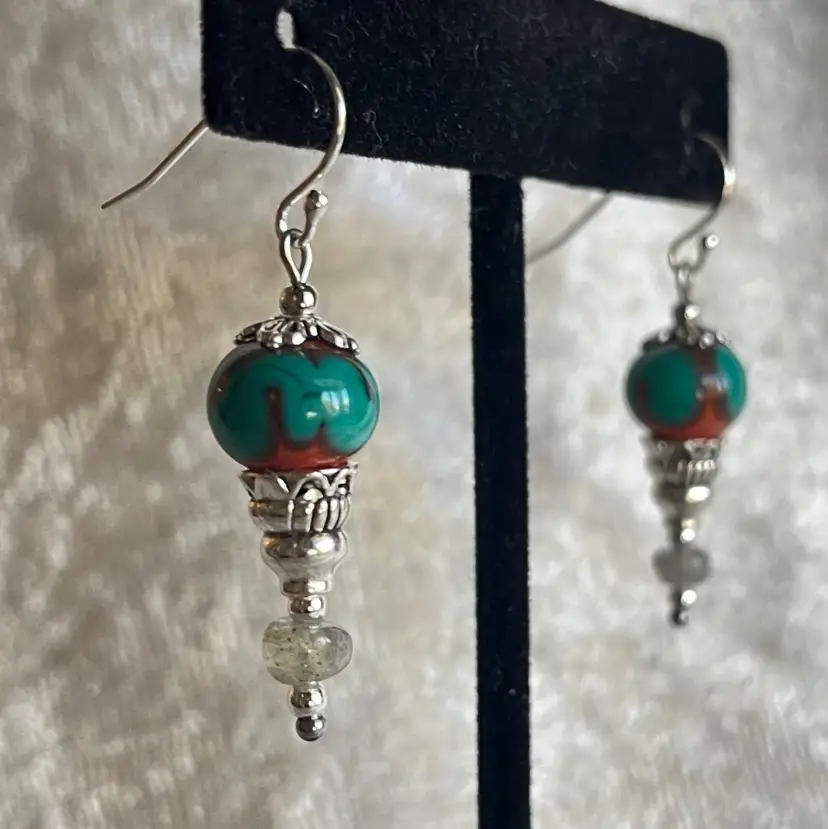 #82 "Viking Ice Cream Cone - Dragon's Breath Flavor" Series - Handmade by Me -- Lampwork Glass Earrings