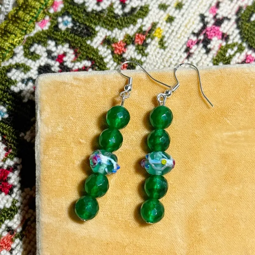 Sterling Silver Jade Earrings 1.5”
