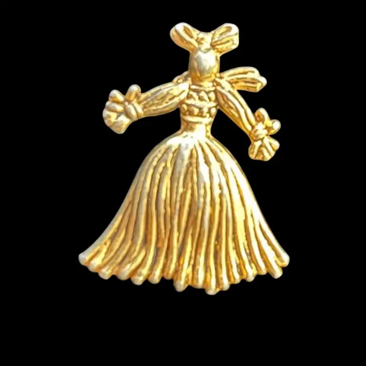 Vintage Gold Tone Rag Doll Brooch For Good Luck