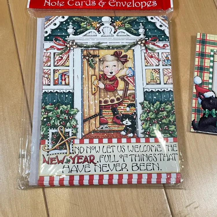 Mary Engelbreit Holiday Cards & Envelopes (7) & Magnet Frame
