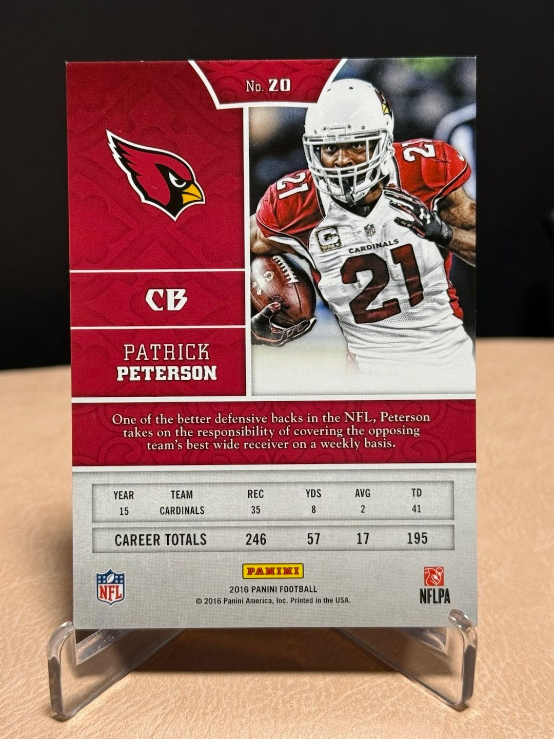 Patrick Peterson 2016 Panini #20 /199 Red Bravery Color Match