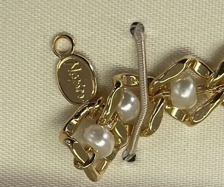 Vintage Signed NAPIER Gold-Tone & Faux Pearl Link Bracelet - Original Box