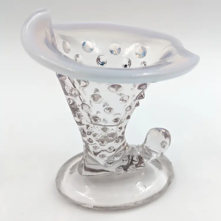 Fenton Opalescent Moonstone Hobnail Cornucopia Mini Vase Fenton