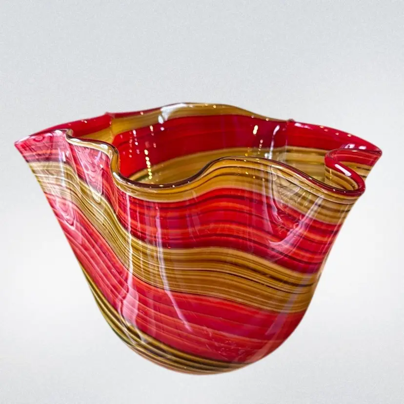 Red And Caramel Swirl Handkerchief Vase