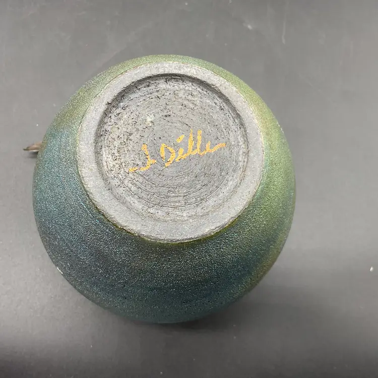 Handcrafted Raku Ceramic Vase With Beaded Feather Decor Signed Jeremy Diller 6"H