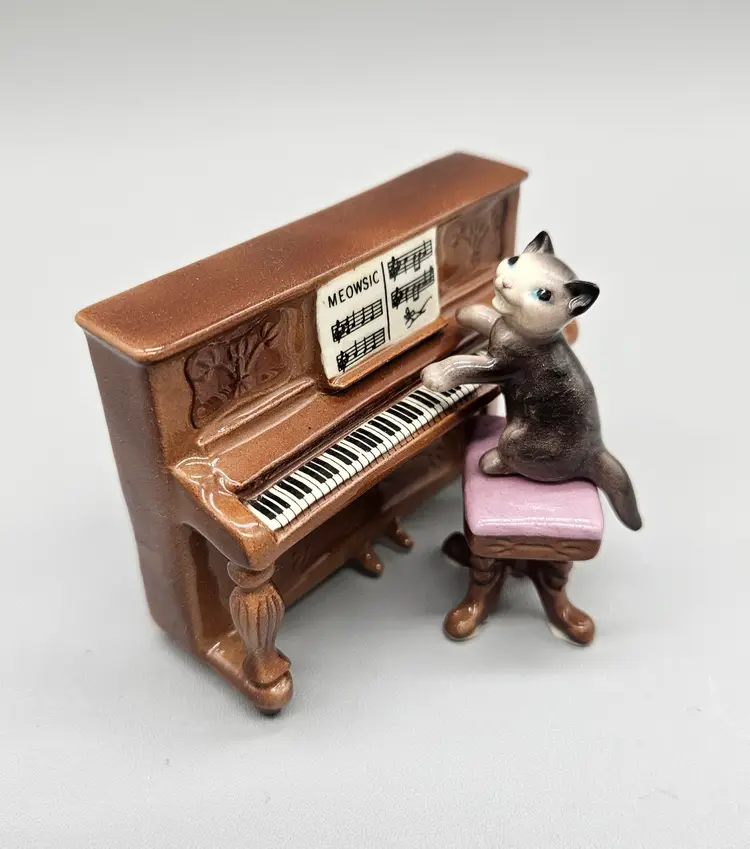 Vintage Hagen Renaker Kitty Cat Playing Piano 3 Piece Figurine Set