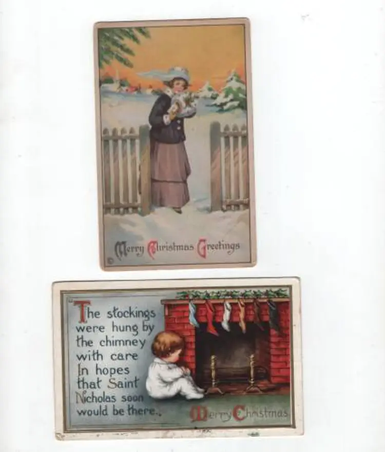 Set Of 4 Antique Postcards Christmas Posted Decor Edwardian Era
