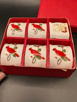 Lefton Cardinal and Holly Napkin Ring Set of 6 NEW