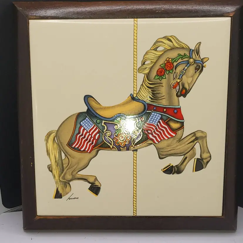 Vintage Carousel Horse Wall Art Tile by Lowell Herrero