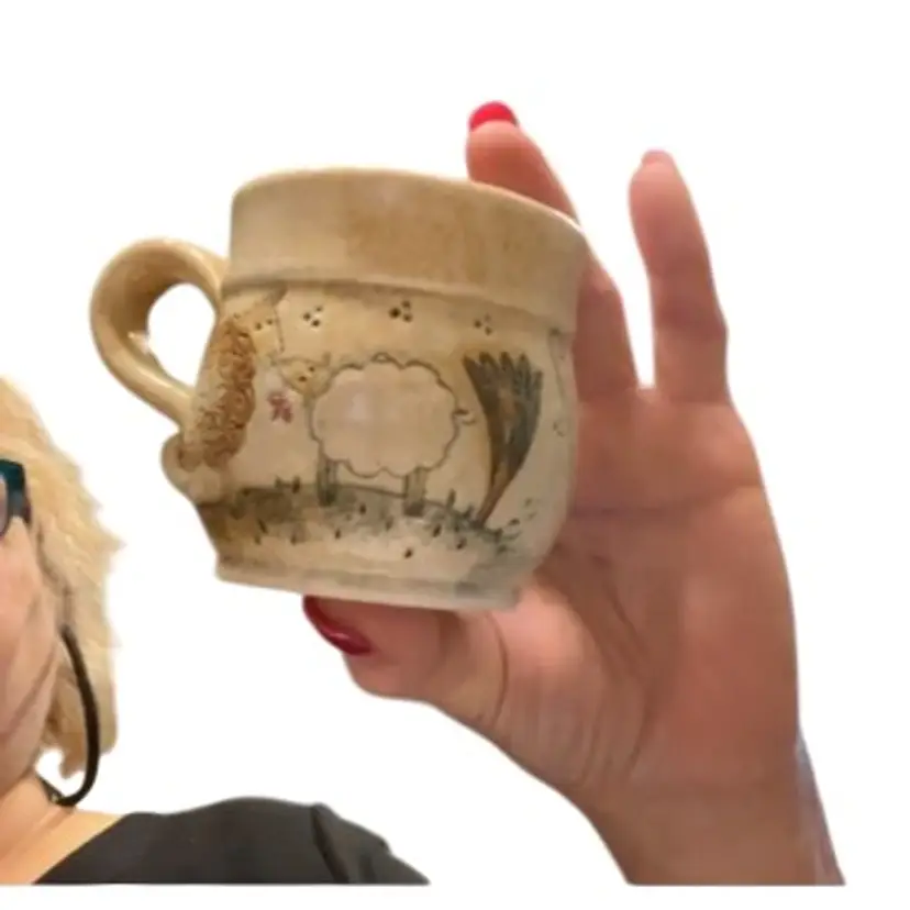 Sm Child’s Mug Made In Hungary Has Sheep On It. Measures 3.5”x 2.5”