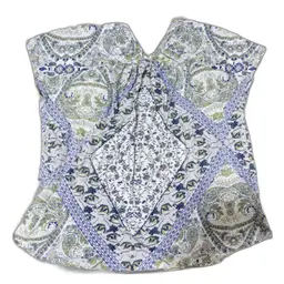 Lucky Brand Top L White Blue Floral Print V-Neck Button Front Boho Cottagecore