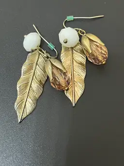 64) Metal Leaf Floral Pod Dangle Earrings