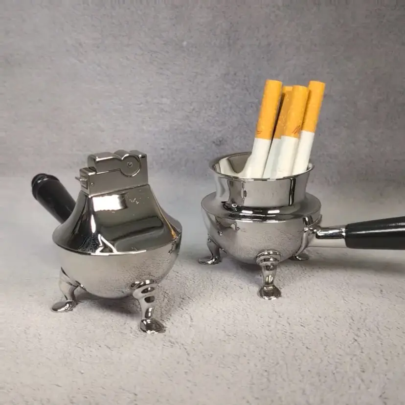 😻 vintage ASR "Heritage" table lighter & cigarette holder set, Rhodium Finish non-tarnish