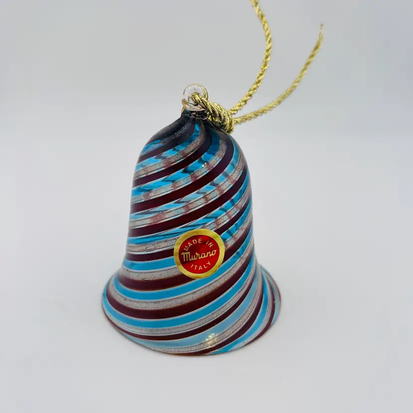 Beautiful Murano Glass Striped Bell Ornament 3”