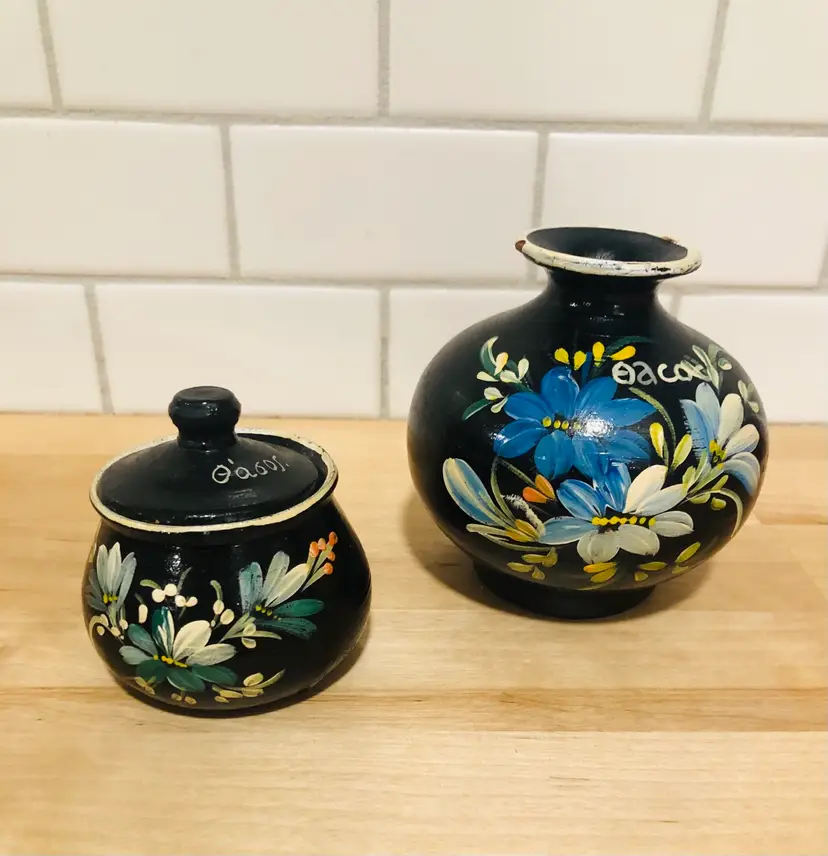 Hand Painted Vintage Pottery Set Signed by the Artist