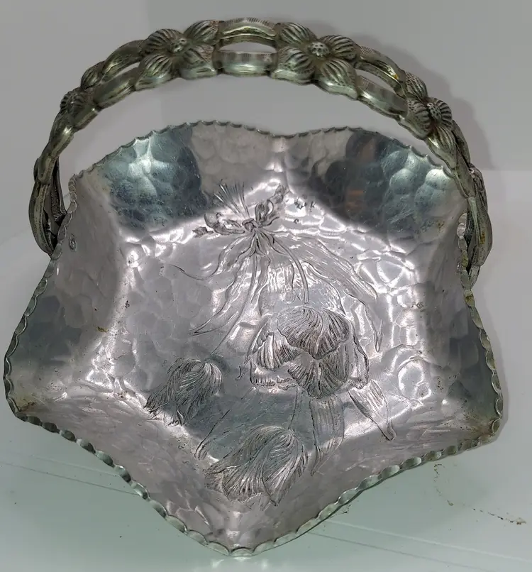 Vintage Silver-Plated Floral Handled Dish